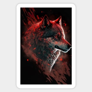 Cool Wolf portrait with red glow Sticker